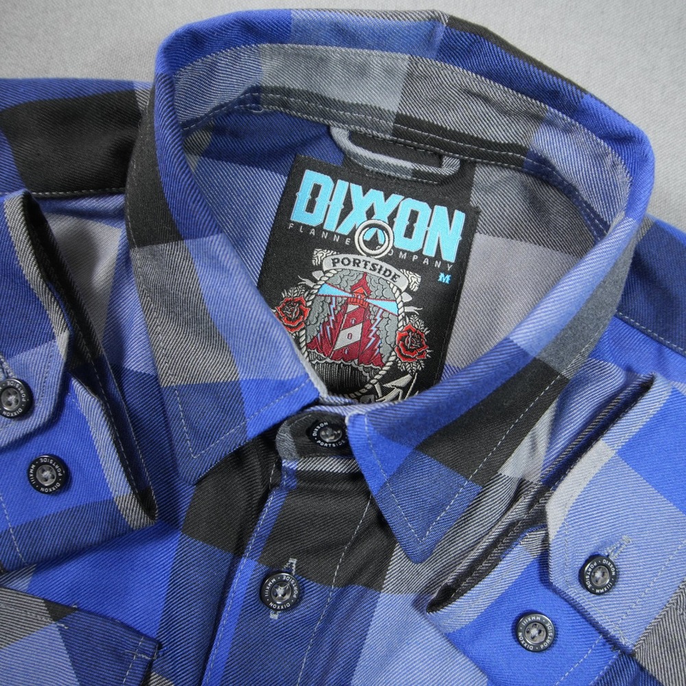 Dixxon Portside D-Tech Plaid Flannel Men Shirt M Work Biker Moto Skater Blue